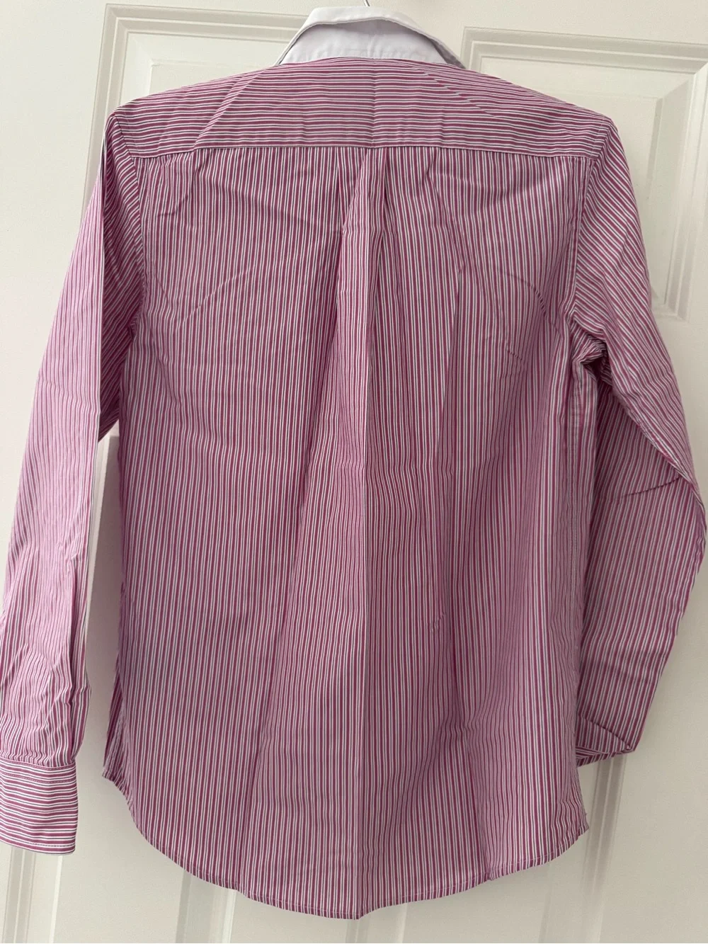 Striped Pink Button-Up Shirt with White Collar